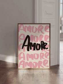 1 件无框粉色“Amore”印刷帆布画 - 现代爱情墙面艺术，卧室、客厅或家庭办公室的美学装饰，手绘风格，室内/室外使用，艺术墙面装饰 - 彩色 - 查看 3