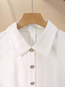 Franclia 2-In-1 Shirt Dress With Pleated Design And Front Opening - Beige - View 3