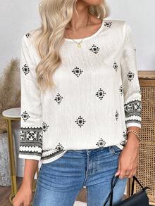 EMERY ROSE Women's Vintage Style Round Neck Long Sleeve Casual Shirt  Casual Blouses For Ladies - Apricot - View 7
