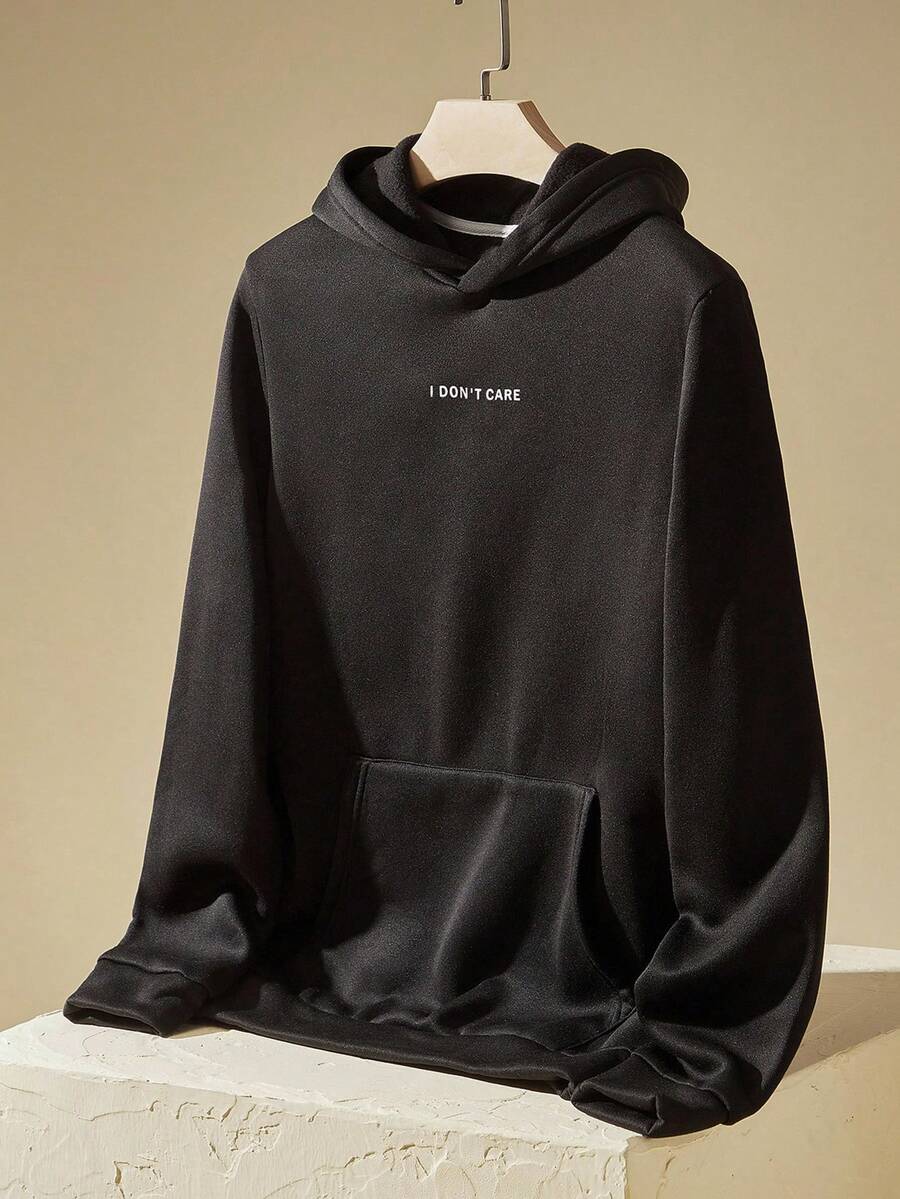 Manfinity VCAY Men Letter Graphic Pocket Hoodie, For Fall Winter - Black - View 1