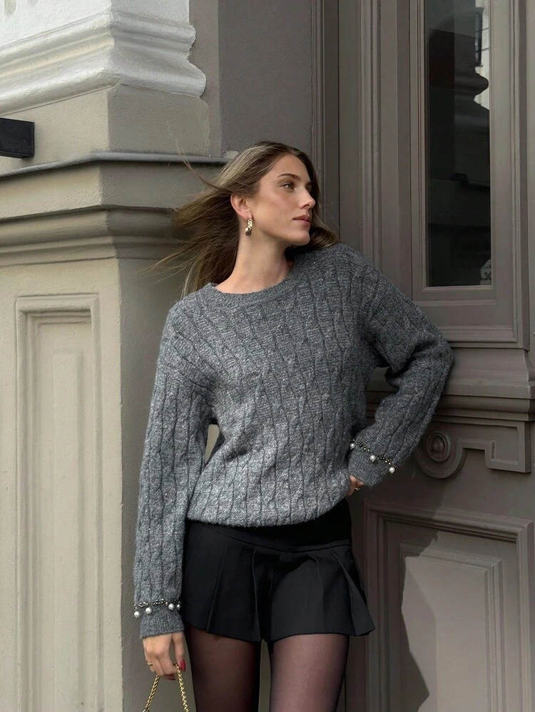 FAUX PEARL PULLOVER SWEATER