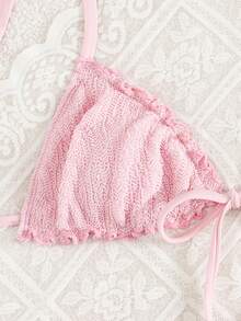 SHEIN Swim Bộ bikini 2 mảnh xếp nếp thắt nơ phía trước eo xếp ly thời trang dự tiệc năng động dễ thương ngọt ngào - Hồng - Xem 4