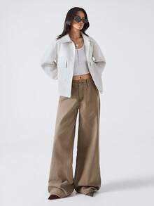 LYSMO Jaqueta Casual Feminina de Manga Longa, Bolso Cargo de Abotoamento Único, Cor Sólida, Outono - Branco - Visão 4