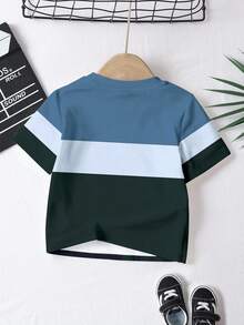 3 Stücke/Set Baby Jungen Lässig Kurzarm Stylisch Cool Klassisch Farbblock Patchwork Grafik Muster Rundhals T-Shirts, Campus Stil geeignet für den Sommer