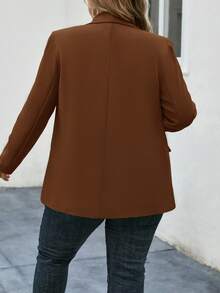 SHEIN LUNE 大码女式纯色披肩领长袖单扣休闲西装外套，秋季西装外套女式棕色西装外套女式棕色夹克女式西装外套棕色西装外套 - 咖啡棕 - 查看 2