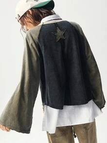 Bohemela Áo thun nữ tay dài dệt kim chắp vá Raglan rộng rãi, giặt thoải mái - Nhiều màu - Xem 7