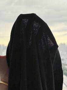 少女白色百搭方形 V 领长袖 T 恤，设计师风格，夏季休闲图案刺绣 Polo 衫，齐腰长款，修身剪裁，干净女孩 - 黑色 - 查看 6