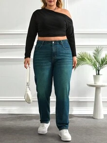 EURMUSE HIGH RISE RIPPED MOM JEAN Y2K WASH BLUE - Dark Wash - View 3