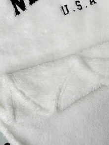 SHEIN 青少年女孩休闲泰迪羊毛字母刺绣连帽衫运动衫和紧身打底裤套装，拉绒打底裤，百搭/宽松版型/返校/运动休闲/学院风/复古美式/连帽衫 - 白色 - 查看 7