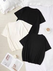 SHEIN 3-częściowy damski komplet piżamowy w rozmiarze plus size, swobodny, dzianinowy