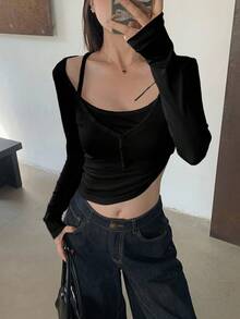 DAZY 休闲百搭纯色修身长袖女式T恤