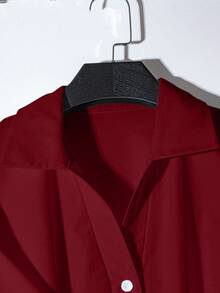 Franclia 时尚纯色新款围巾拼布衬衫裙 - 酒紅色 - 查看 3