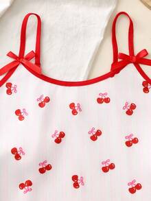 Pink Striped Strawberry Bow Camisole Undershirt For Big Girls