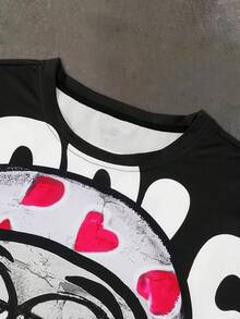 Manfinity EMRG 男士休闲撞色拼接卡通印花T恤，秋季/冬季男士服装，送给男友的完美礼物，街头潮流单品，万圣节适用，长袖上衣 - 彩色 - 查看 4