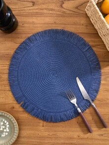 SHEIN 1/4/6/12片装北欧现代简约风格圆形纸质餐垫，带编织流苏 - 家居厨房装饰餐桌垫，防滑水杯、碗和盘子垫。适用于节日聚会、生日派对、婚宴和家居装饰 （请注意，餐垫材质为纸质，不可水洗） - 藍色 - 查看 8
