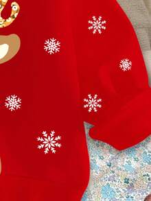 SHEIN Happikins Baby Mädchen süße Cartoon Rentier, Weihnachtsbaum, Schneeflocke Muster rote festliche lässige Passform kuschelige Strick Rundhals Pullover Sweatshirt, Weihnachten - Verschiedenfarbig - Übersicht 5