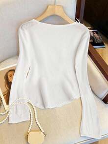 Franclia European & American New Blogger Same Style Sweet Hollow Out Floral Loose Flare Sleeve Pullover Sweater Fall Winter Cloth For WomenWomen's Autumn Clothingautumn Fall Clothes For Women Fall Autumn Clothes Fall Outfits For Women Autumn Outfits For Women Fall Clothes Autumn Women  Fall Women Clothes Autumn Clothing Elegant Fashionable Casual Commuting Business Office Daily Leisure All-Match Temperament Urban Teacher Professional Attire - White - View 2