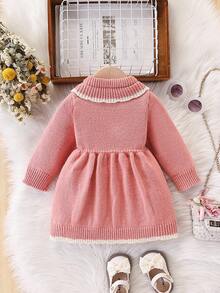 SHEIN Vintaside Kids 女宝宝粉色圆领针织毛衣裙，适合外出，秋冬季