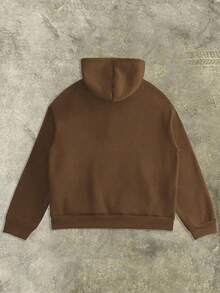 INAWLY SHEIN Bubbli 女式休闲洛杉矶贴片抽绳连帽运动衫，秋冬 - 棕色 - 查看 2