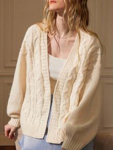 Écloséra Vintage Twist Cable Solid Color Casual Long Sleeve Cardigan Sweater Formal Clothing