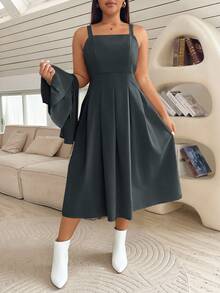 SHEIN Essnce 大码秋冬连体裤和西装外套两件套 - 深灰色 - 查看 4
