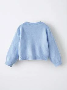 Maija Kids Maija Kids 2件套少女基础款纯色开衫和裤子针织毛衣套装 - 寶藍色 - 查看 2