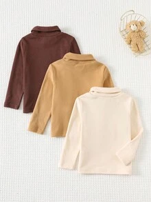 Cozy Pixies 3 pezzi Magliette per bambino con ricamo orsetto, adatte per inverno e autunno. 3 pezzi Magliette a girocollo in maglia morbida tinta unita per bambino, stile casual di base semplice e carino, adatte per autunno/inverno, uso interno/esterno, sci, quotidiano, sport, feste, servizi fotografici, vacanze, con fodera termica e imbottitura