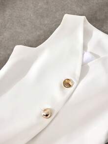 CLARA VERO Women's Solid Gold Button Front Seam Detailed Wide Leg Good Quality Elegant Three Pieces Suit Set - White - View 7