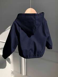 SHEIN 男女通用婴儿休闲连帽羊毛外套，卡其色，适合男婴和女婴，秋冬季 - 藏蓝色 - 查看 5