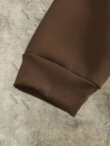 INAWLY SHEIN Bubbli 女式休闲洛杉矶贴片抽绳连帽运动衫，秋冬 - 棕色 - 查看 4