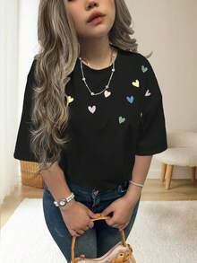 SHEIN CURVE+ Damen Große Größen Lässig Loose Fit Rundhals Kurzarm T-Shirts