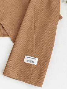 SHEIN 2pcs Babygirl Casual Knit Khaki Long Sleeve Top And Elastic Waist Pants Set, Autumn/Winter Toddler Set Brown Baby Outfit Baby Set Autumn Winter Baby Clothes Set Mocha Baby Set - Khaki - View 5