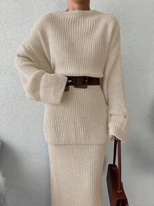 EURMUSE Bộ 2 món áo len dệt kim trơn màu thường ngày dành cho nữ, Thu/Đông - trắng - Xem 5