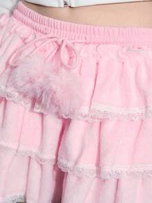 ROMWE Kawaii 女款可爱蓬松绒球装饰蛋糕裙 - 粉色 - 查看 7