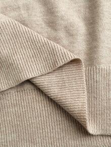 Elenzga Solid Color Crew Neck Knit Top + Pleated Skirt Minimalist Plus Size Sweater Dress Set - Khaki - View 3