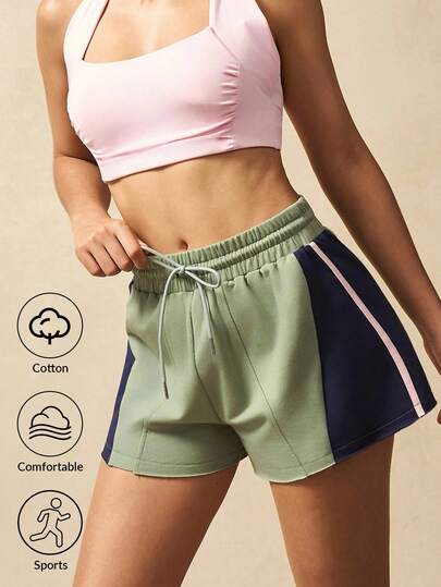 VARSIVA Quần short thể thao cạp chun co giãn màu tương phản dành cho nữ, rộng rãi, thường ngày
