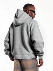 SUMWON 经典全拉链连帽衫，舒适休闲居家服，宽松版型，带侧袋，秋冬季完美之选，纯色 - 深灰色 - 查看 3