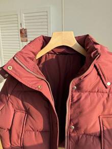 Tween Girl Clothes Burgundy Puffer Jacket Girls Winter Coat Padded Coat Hooded Zip Up Cold Weather - Burgundy - View 3