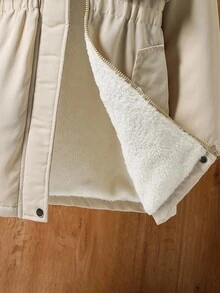 Sparklyn Teen Girls Mid-Length Zipper Loose Waist Hooded Fluffy Casual Winter Jacket, Suitable For Daily Commute And School Fall