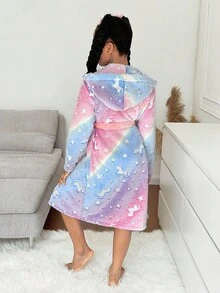 SHEIN Tween Girls Casual Knit Long Sleeve Sleepwear Robe, Autumn/Winter - Multicolor - View 2