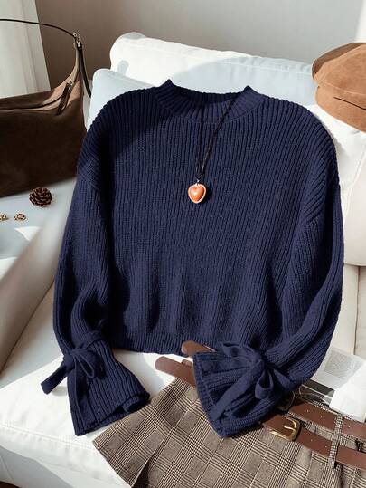 Comfortcana Suéter holgado con puños de punto y corbata, otoño/invierno