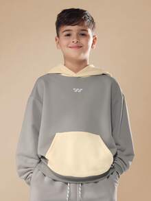 SUMWON Zweiteiler aus Hoodie-Sweatshirt und Cargo-Jogginghose mit Farbblockdesign, Kordelzug in der Taille, weites Bein, Streetstyle, lässige Herbst-/Wintermode - Grau - Übersicht 3