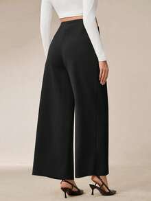 MaterniWear 高腰褶饰阔腿孕妇裤 - 黑色 - 查看 2