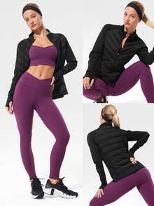 GLOWMODE Stretchy Thermal Lined Slim Fit Down Jacket With Side Pockets Daily Casual Running Workout Winter Warm - Black - View 8