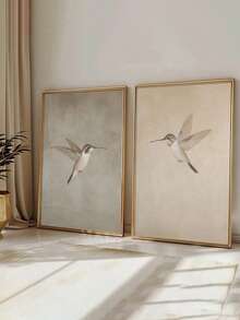 SHEIN Set Of 2 Unframed Vintage Hummingbird Wall Art Canvas Poster Print Minimalist Retro Bird Farmhouse Decor Rustic Painting For Apartment,Living Room,Bedroom,Modern Home Decoration