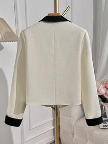 Franclia 女士优雅通勤撞色拼布常规夹克 - 杏色 - 查看 2