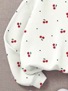 SHEIN Moletom Happikins Cream White Young Girl Retro Sweet Mini Cherry Floral Print, Cropped, Estilo Pastoral Pastel Floral Nature, Presente para Amantes de Jardins, Moletom Casual Solto com Gola Redonda, Manga Longa, Confortável, Ideal para Outono/Inverno, Piqueniques ao Ar Livre, Passeios, Fotografia de Rua, Casa, Streetwear Vintage, Conforto Fácil, Camadas de Outono, Estilo Anos 2000, Roupas Y2K, Roupas de Inverno, Conjunto Esportivo de Outono - Multicolorido - Ver 4