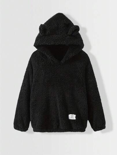 SHEIN Sudadera holgada con aplicación de felpa para niños preadolescentes, cómoda para uso diario, adecuada para fiestas de cumpleaños, fiestas de noche, actuaciones, bodas, bautizos, ceremonias de apertura, uso diario, escuela, viajes, deportes, otoño e invierno, con orejas, linda para otoño