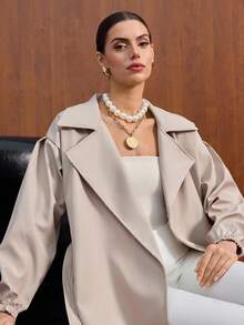 CLARA VERO Trench Coat With Wide Lapel Collar, Long Sleeves With Elastic Cuffs, Waist Tie Belt, Knee-Length, Classic And Stylish Design - Beige - View 6