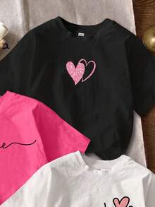Attitoon 3 件套休闲简约心形和英文字母印花圆领短袖短款紧身女式 T 恤 - 彩色 - 查看 4